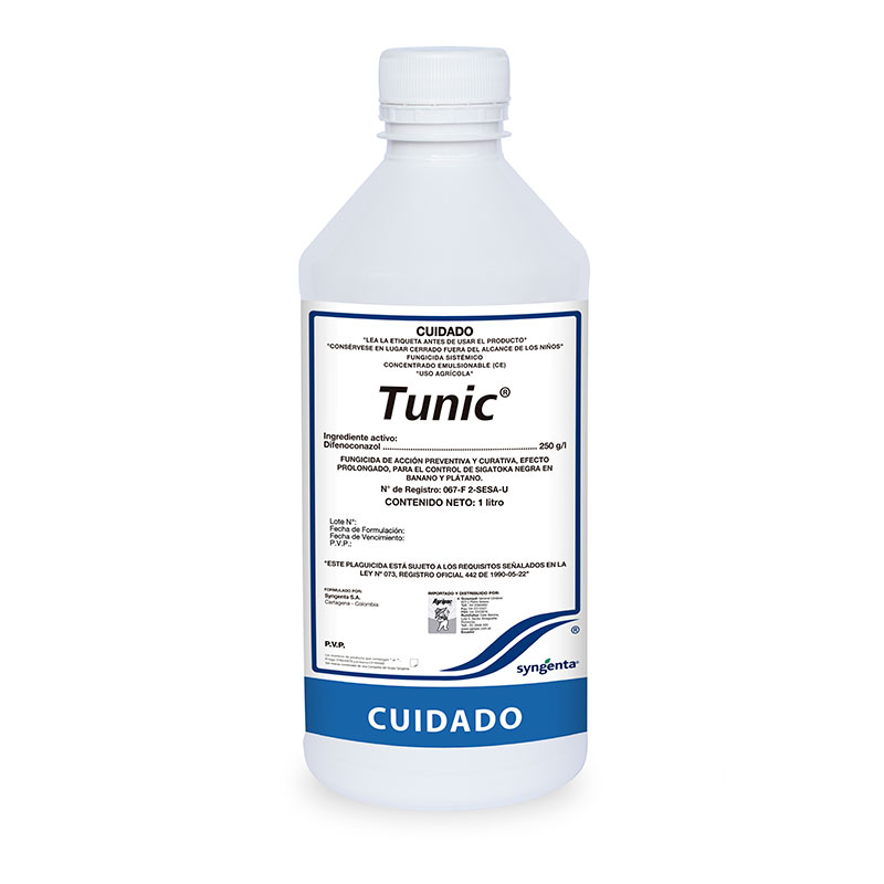 fungicida tunic (Difeconazol 250 g/l) para el control de Sigatoka Negra en Banano y Plátano.